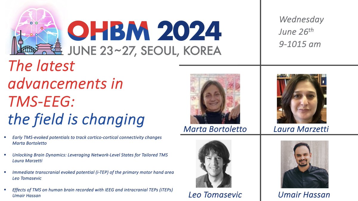 Umair Hassan (@neuro_engineer) on Twitter photo State-of-the-art recent advances in TMS-EEG and TEPs will be presented at the #OHBM2024 symposium with <a href="/BortolettoMarta/">Marta Bortoletto</a>, <a href="/MarzettiLaura/">Laura Marzetti (she/her)</a>, and <a href="/TomasevicLeo/">Leo Tomasevic</a>. See you there! <a href="/OHBM/">OHBM</a> State-of-the-art recent advances in TMS-EEG and TEPs will be presented at the #OHBM2024 symposium with <a href="/BortolettoMarta/">Marta Bortoletto</a>, <a href="/MarzettiLaura/">Laura Marzetti (she/her)</a>, and <a href="/TomasevicLeo/">Leo Tomasevic</a>. See you there! <a href="/OHBM/">OHBM</a>
