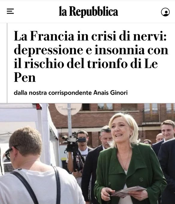 Quelli di Repubblica, e compagnia cantante, proprio paura che trionfi la democrazia del voto! 😂😂😂 https://t<a href="/tag/francia"class="tags"><span>#francia</span></a><a href="/tag/lepen"class="tags"><span>#lepen</span></a>
