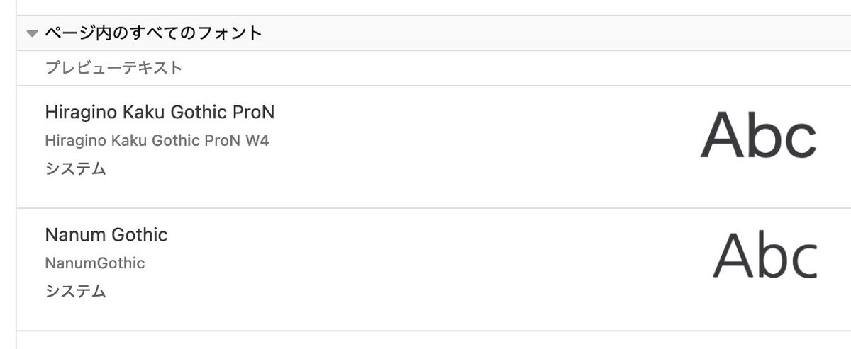 あと、ページ内のすべてのフォントも簡単に確認できるので、Firefox を