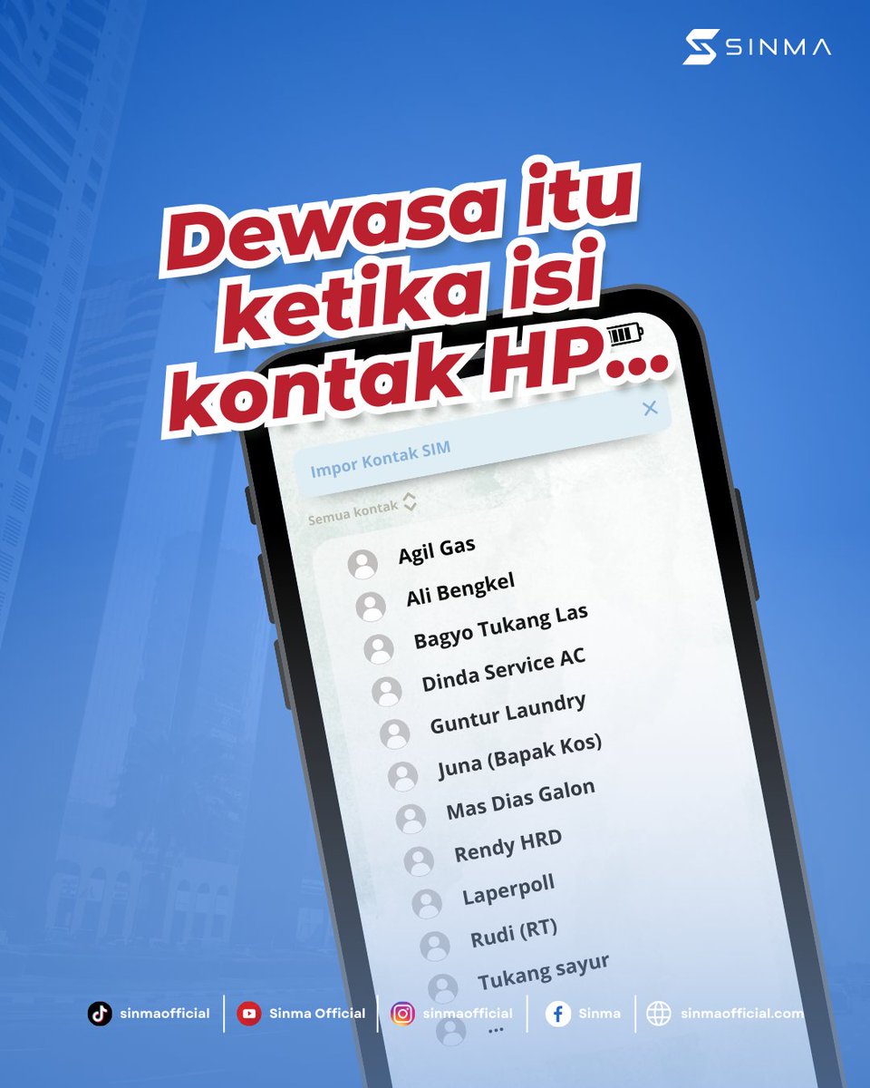 sinmaepay's tweet image. Kalau di kontak HP kamu ada nama siapa aja nih?

#kontakhp #nomorhp #alloperator #serverpulsa #pacitan #jawatimur #daftarkontak #hp #tukanglas #bengkel #serviceac #hrd #tukangbakso #rt #laperpool #tukangsayur #tukanggas #galon #sinma #untungteruspakaisinma #aplikasisinma