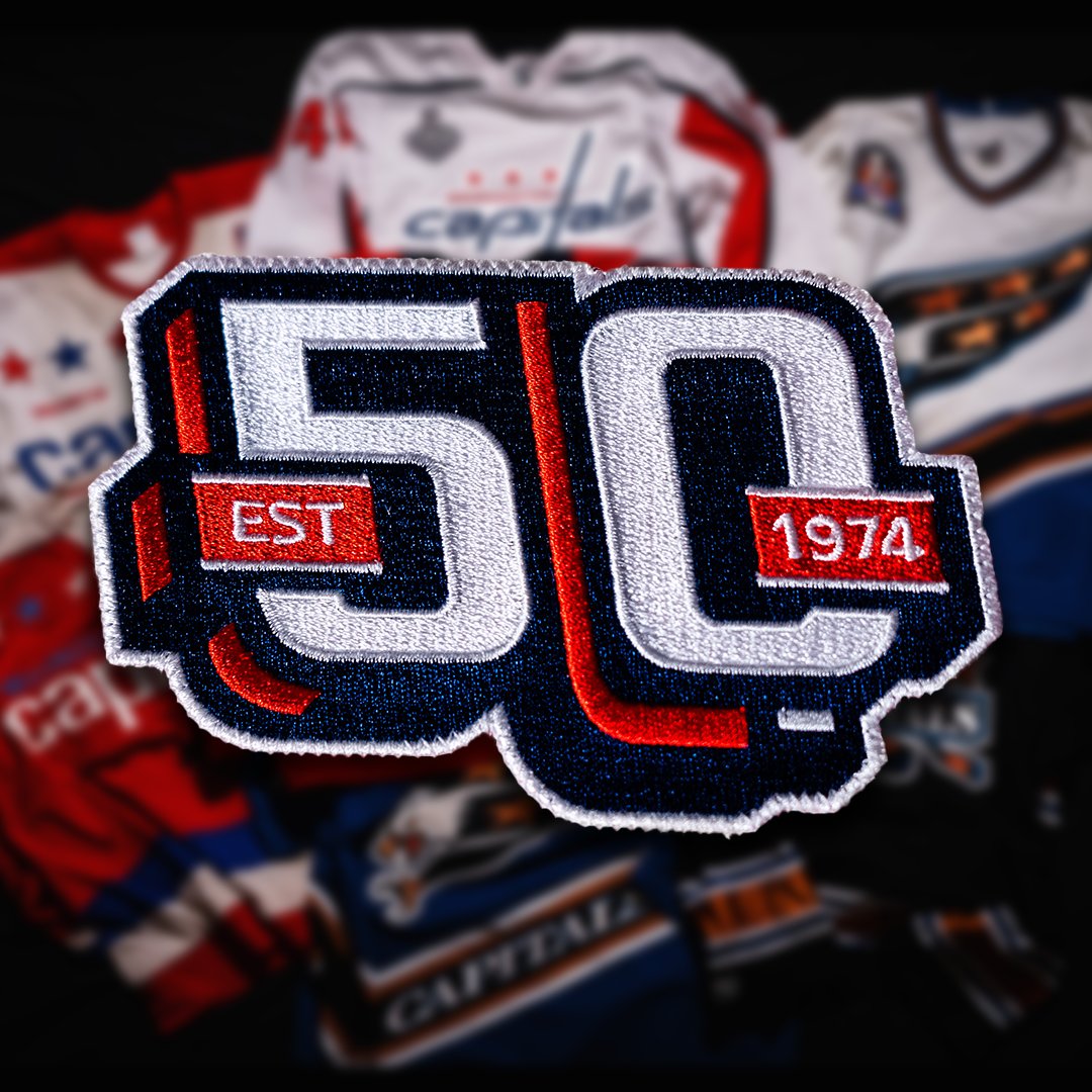 Capitals's tweet photo. A modern spin on a historic marker in our franchise's history.

Introducing our 50th anniversary jersey patch.

#ALLCAPS https://t.co/l6vSvKoqgY