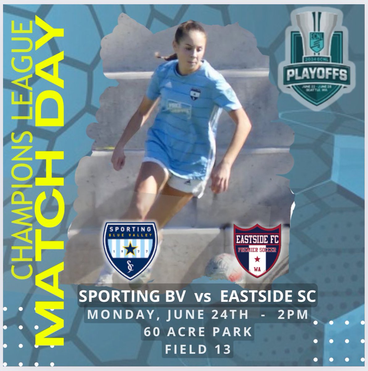 Sporting Blue Valley ECNL 08 (@blue_ecnl) on Twitter photo Ready for Day #3 Match in the ECNL Champions League vs Eastside SC. Let’s do this! Come watch us play! <a href="/ImYouthSoccer/">ECNL/GA/Recruiting/College Soccer</a> <a href="/ImCollegeSoccer/">College Soccer Truth ™</a> <a href="/PrepSoccer/">Prep Soccer ⚽️</a> <a href="/TopDrawerSoccer/">TopDrawerSoccer</a> <a href="/TheSoccerWire/">SoccerWire</a> <a href="/SPORTINGBV/">SPORTING Blue Valley</a>
Check out our team! canva.com/design/DAF7vzS… Ready for Day #3 Match in the ECNL Champions League vs Eastside SC. Let’s do this! Come watch us play! <a href="/ImYouthSoccer/">ECNL/GA/Recruiting/College Soccer</a> <a href="/ImCollegeSoccer/">College Soccer Truth ™</a> <a href="/PrepSoccer/">Prep Soccer ⚽️</a> <a href="/TopDrawerSoccer/">TopDrawerSoccer</a> <a href="/TheSoccerWire/">SoccerWire</a> <a href="/SPORTINGBV/">SPORTING Blue Valley</a>
Check out our team! canva.com/design/DAF7vzS…