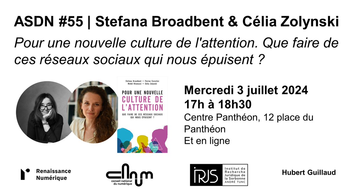 J-7️⃣

Rendez-vous le mercredi 3 juillet à 17h pour un nouvel ASDN en compagnie de @CeliaZolynski et @stefanabroadben.

S’inscrire et en savoir plus 👉
renaissancenumerique.org/evenements/asd…