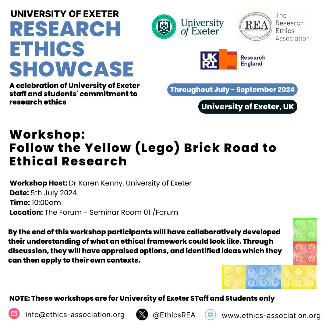EthicsREA's tweet photo. Calling all @UniofExeter staff and students! Thanks to generous funding from UoE and Research England, we are hosting the workshop ‘Follow the Yellow (Brick) Road to Ethical Research’. Sign up is free and hosted by the wonderful @KarenKenny9. To sign up, see link below https://t.co/73UV6HIo0H
