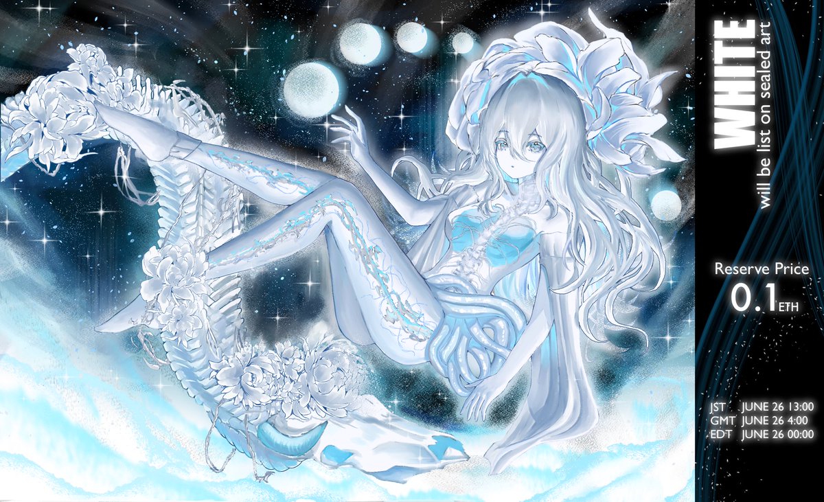 WHITE🤍
—White has it all, It's beauty is absolute. it's the perfect of harmony

🪽Start at 0.1 ETH | link below💬
will be listed in <a href="/sealed_art/">Sealed</a> 

JST 06/26 - 13:00
GMT 06/26 - 04:00
EDT 06/26 - 00:00

🌨️ rt &amp; like are appreciated!
Thank you for always support me