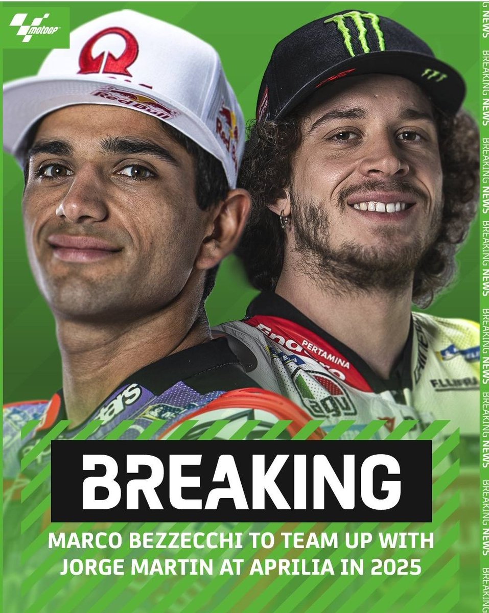 SShiftNews's tweet photo. 🚨 BREAKING MOTOGP NEWS🚨

Marco Bezzecchi will move to Aprilia in 2025 to ride alongside Jorge Martín Almoguera 👌

#MotoGP2025 #Aprilia https://t.co/nSPpyDFgFf