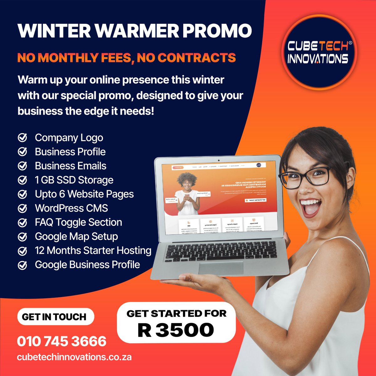 Winter Warmer Promo: Boost Your Business with Cubetech Innovations Website Design &amp; Marketing for South African Businesses  Contact Us Today!  📞 Phone: 010 745 3666 🌐 Website: cubetechinnovations.co.za #WinterWarmerPromo #CubetechInnovations #WebsiteDesign #DigitalMarketing