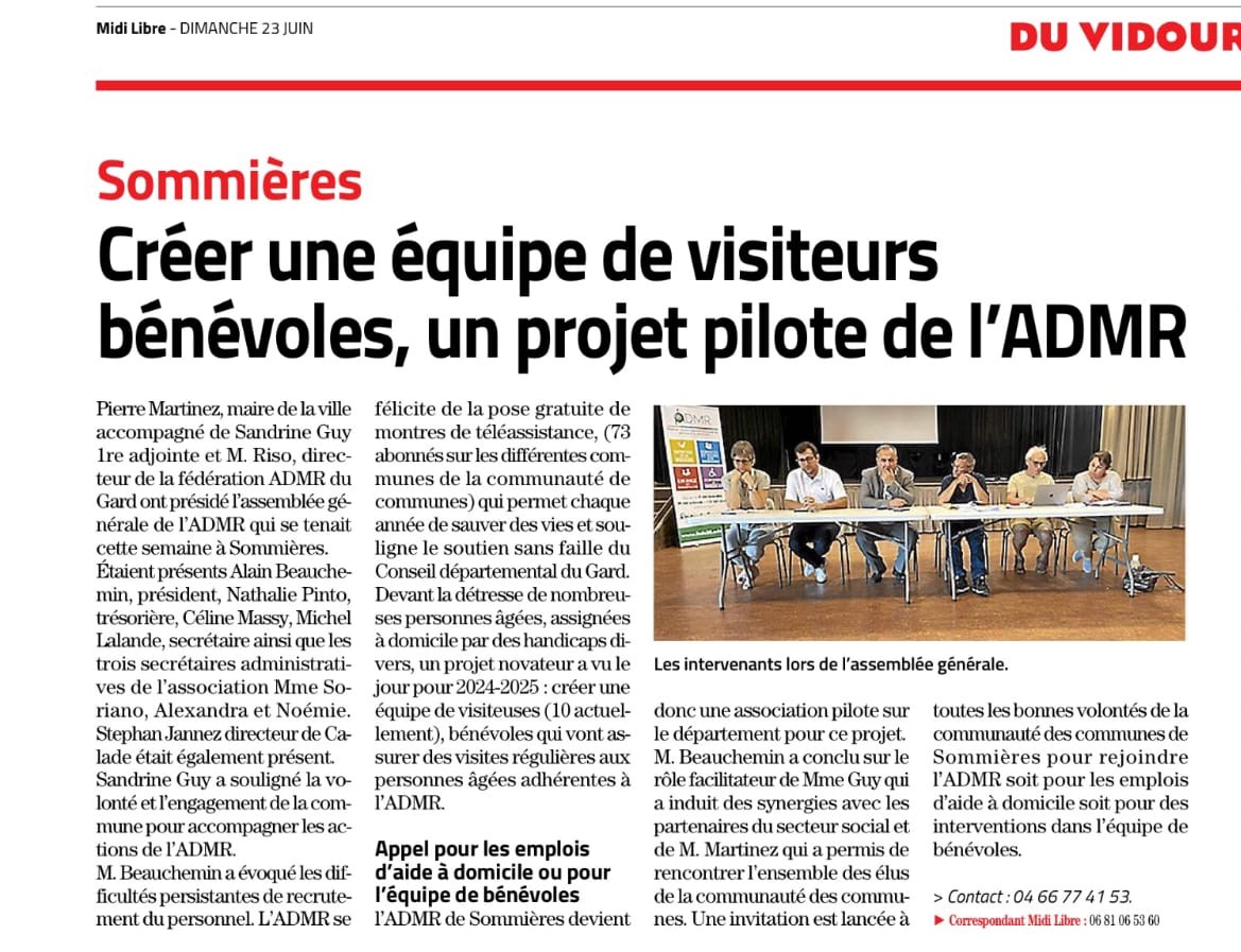 🗞 Article presse : midilibre.fr/2024/06/23/cre…
🙂 Félicitation à l'ADMR de Sommières pour son projet novateur pour accompagner les séniors ! 
#proximité #solidarité #bienvieillirchezsoi