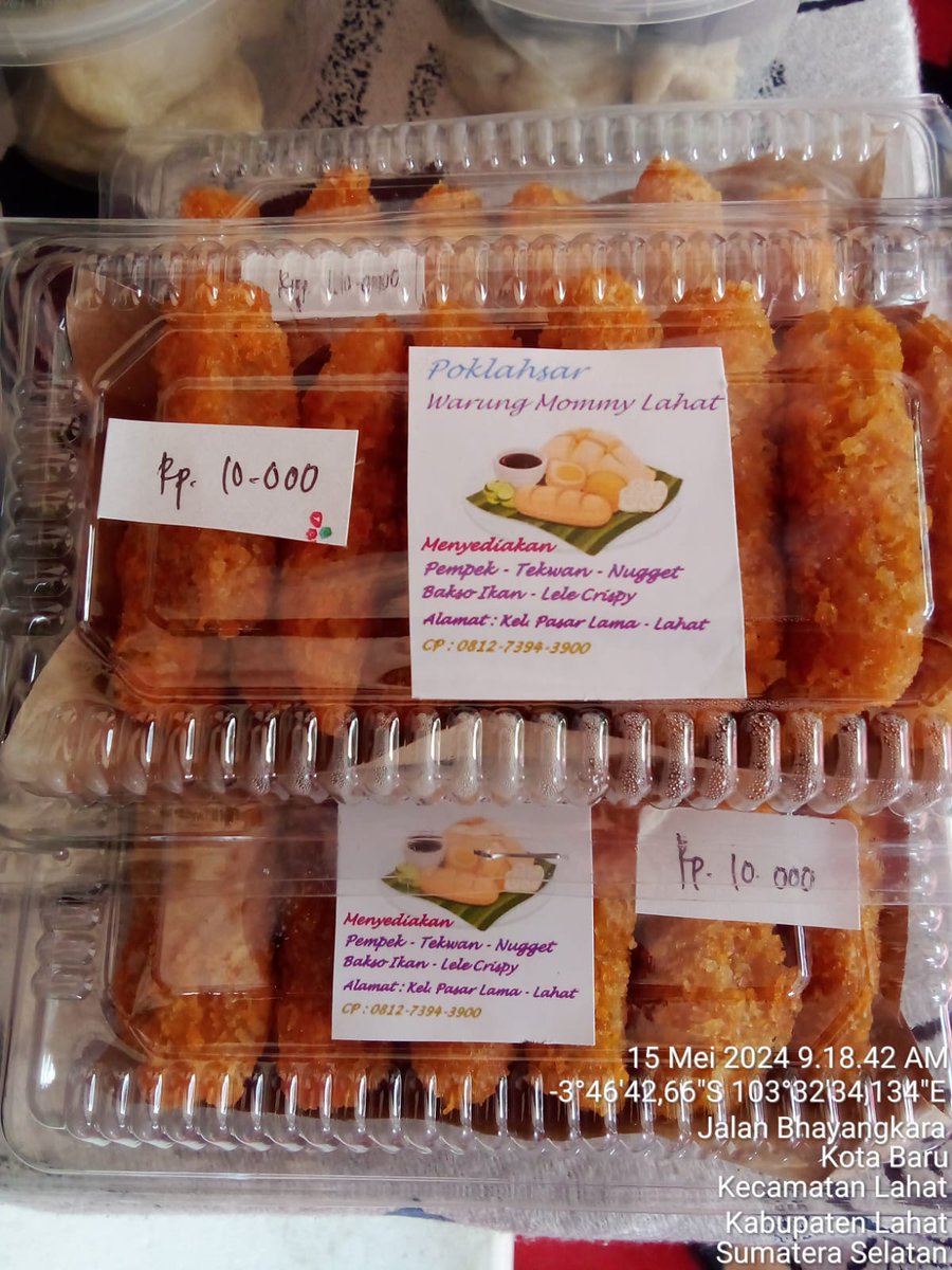 EvaTajuddin's tweet photo. Rabu (15/05/2024), Eva Hendrayani, Luhkan Kab. Lahat, di Poklahsar Warung Momi Lahat Kel. Pasar Lama melaporkan produksi Nugget Ikan Parang2, 10-14 Mei = 3 kg, harga jual Rp 10.000/cup, pempek = 5kg, harga Rp  6.000/cup

#GiatLuhkanSatminkalBRPPUPP 
#Luhlapor
#Lahat
#Produksi https://t.co/xBwJuG2UU6