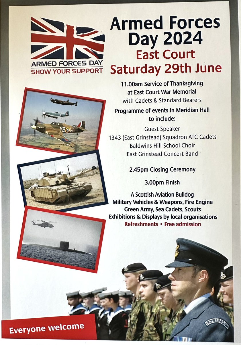 All details of #EastGrinstead’s #ArmedForcesDay this Saturday. All welcome, from 11am.
