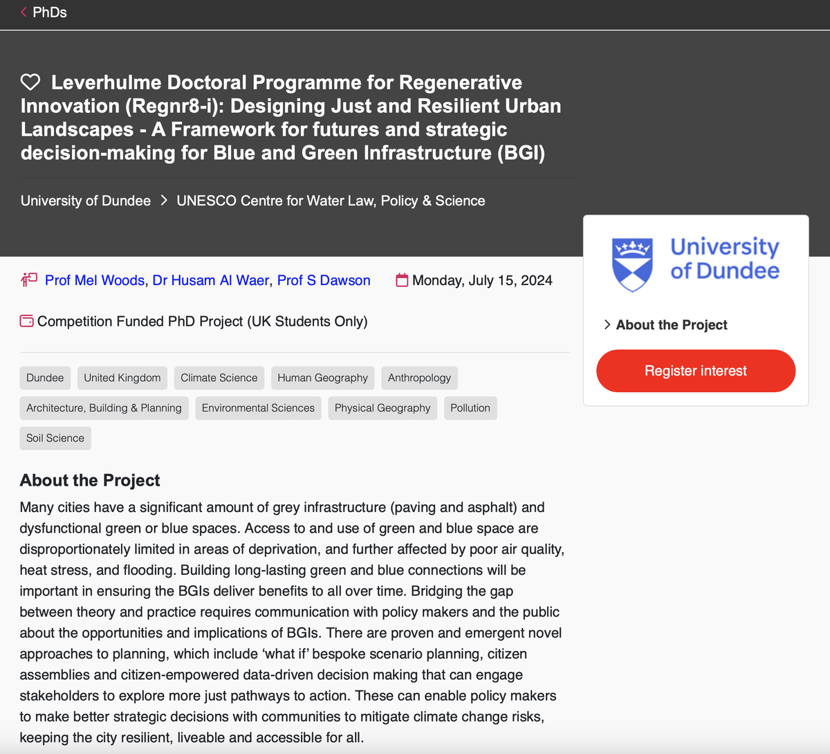 Prof Husam AlWaer (@husamalwaer) on Twitter photo Dear All, (Competition Funded PhD Project UK Students Only)
Are you interested in pursuing a 3/4 years full time fully funded PhD working on a timely topic entitled 'Designing Just & Resilient Urban Landscapes, working with interdisciplinary supervisory team <a href="/dundeeuni/">University of Dundee</a> ??? (1/3) Dear All, (Competition Funded PhD Project UK Students Only)
Are you interested in pursuing a 3/4 years full time fully funded PhD working on a timely topic entitled 'Designing Just & Resilient Urban Landscapes, working with interdisciplinary supervisory team <a href="/dundeeuni/">University of Dundee</a> ??? (1/3)