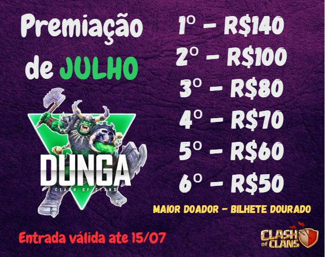Premiação de Julho do push do dunga 🔥 

DUNGA link.clashofclans.com/pt?action=Open…