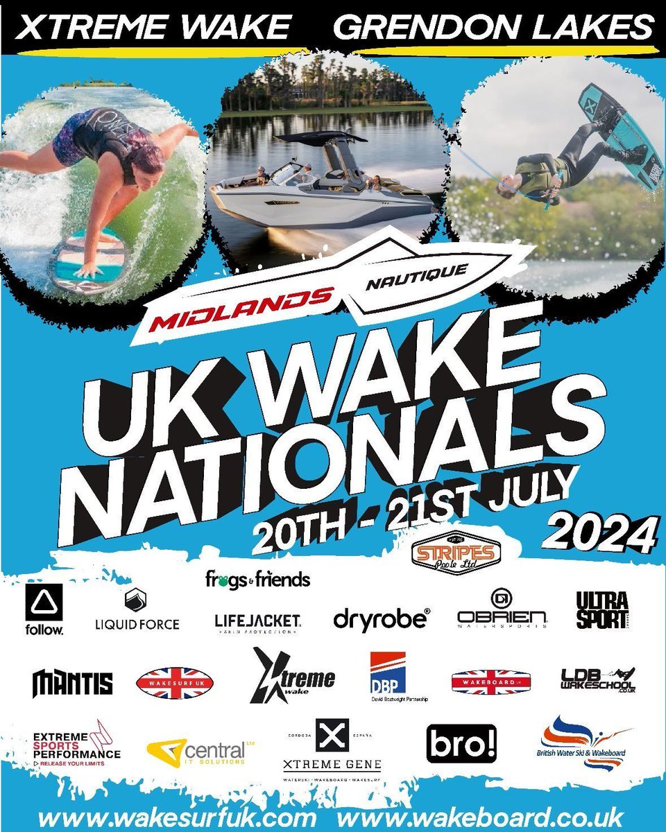 The countdown begins.. come down and join us at the 2024 Midlands Nautique UK Wake Nationals on the 20-21st July! A weekend to remember🏄‍♂️🌊   
  Xtreme Wake 
<a href="/midlandnautique/">Midlands Nautique</a> 
<a href="/bwswhq/">BWSW</a> 
@ext_sports_perf 
#UKNationals  #Boat #Wakeboarding #Wakesurfing
#ukwake #WakeboardUK  #bwsw