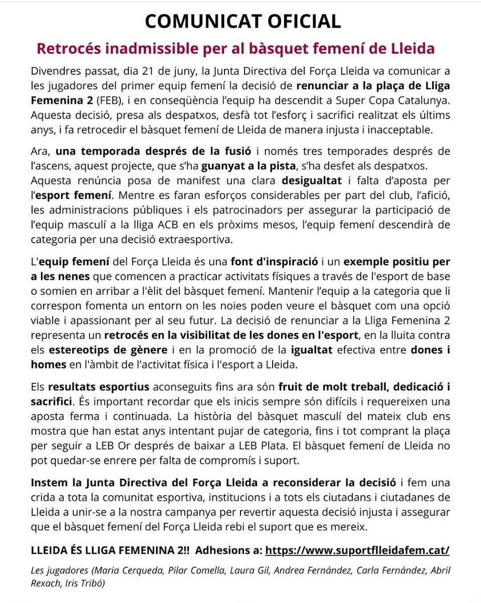 FemeniEsport's tweet photo. La nostra entitat dóna suport a l'equip Força Lleida Femení de Bàsquet.

Ni un pas enrera!!!

Estem amb vosaltres 🏀🏀🏀⛹🏿‍♀️⛹🏿‍♀️⛹🏿‍♀️⛹🏿‍♀️⛹🏿‍♀️⛹🏿‍♀️

Totes som ESPORT FEMENI https://t.co/a5D2ajy2Wi