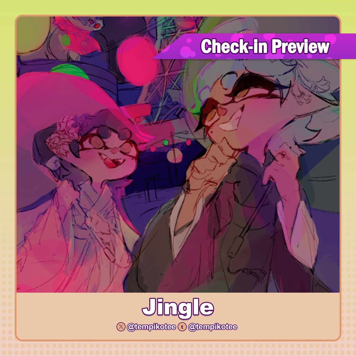 ⭐️ We have been working on a colorful array of Squid Sisters-themed illustrations! So we'd like to show you some previews! 🏮 Starting with Jingles eye-catching page! #splatoon