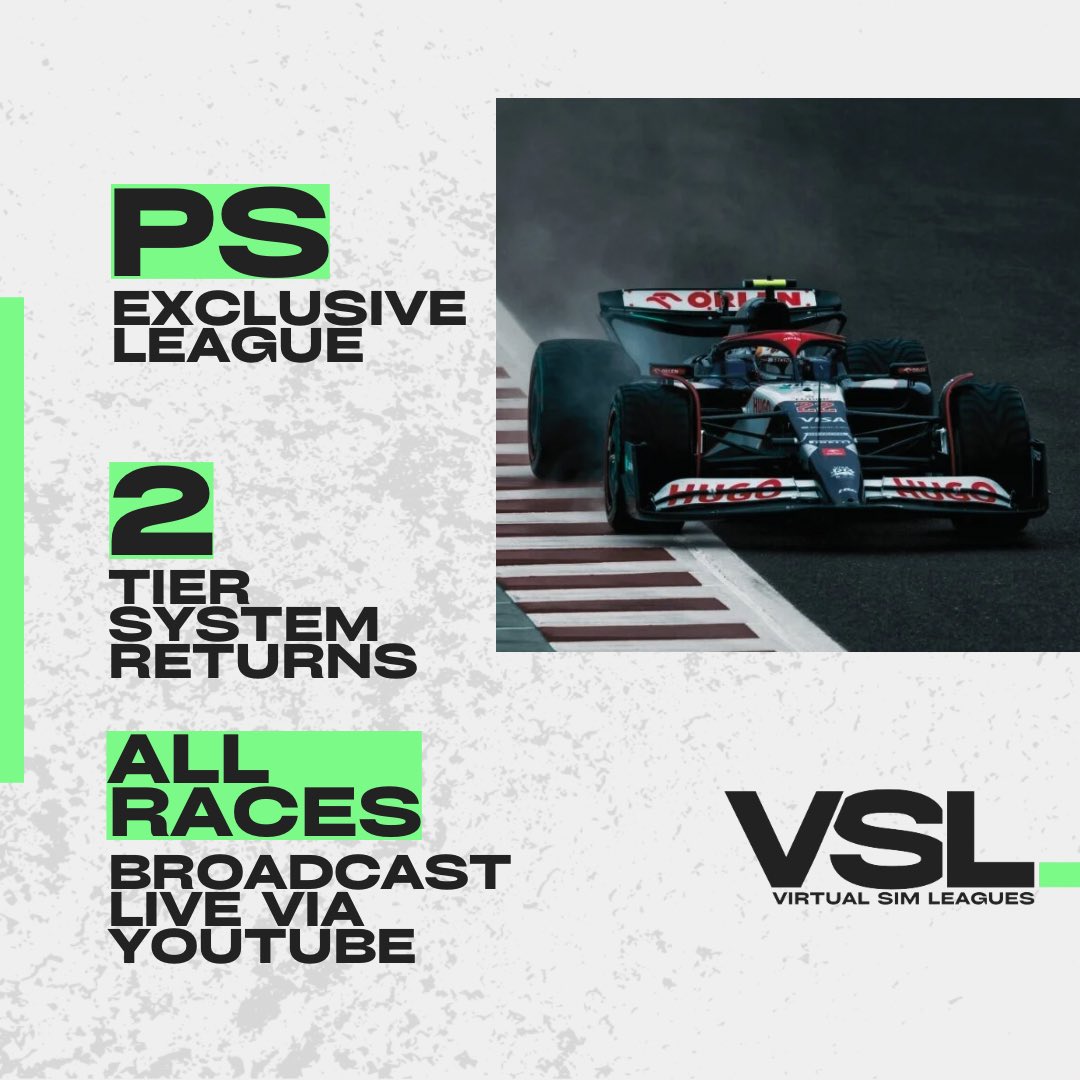 VSL_Racing's tweet photo. #VSLF1 SEASON 13 IS HERE!!
SIGN UP NOW OPEN π₯ https://t.co/qOmuUfGOih
ποΈ 15 Round Calendar
βοΈ 4 Unique Special Event
2οΈβ£ Tiers Return
π *REVISED* Mandatory 2 Stop Races
π Driver & Team Champions Trophies
ποΈ F1 24 Cars
#VSLS13 https://t.co/nqwkhIEBiP