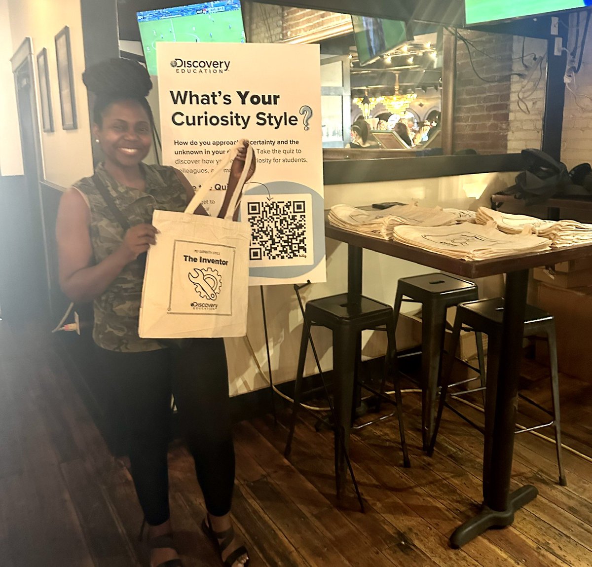 DearMsPhil's tweet photo. The perfect way to end my 1st night in Denver… thanks @DiscoveryEd for the good vibes and sponsoring the good grub at Rhein Haus! 
What was your curiosity style? I thought I was something else for sure lol (shout out to Ink and Drink Denver for the printed bags). #ISTELive24 https://t.co/xCzrzMF3R7