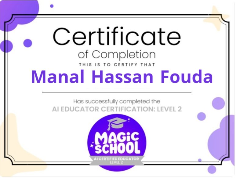 ManalFouda43151's tweet photo. يسعدني أن أعلن أنني أكملت دورة شهادة MagicSchool AI (المستوي الأول والثاني والثالث )  MagicSchool هي منصة الذكاء الاصطناعي الرائدة للمعلمين - حيث تساعد المعلمين على تخطيط الدروس والتمييز والتواصل بوضوح.
#MagicSchool 
@MagicSchool https://t.co/EdudrOct3V