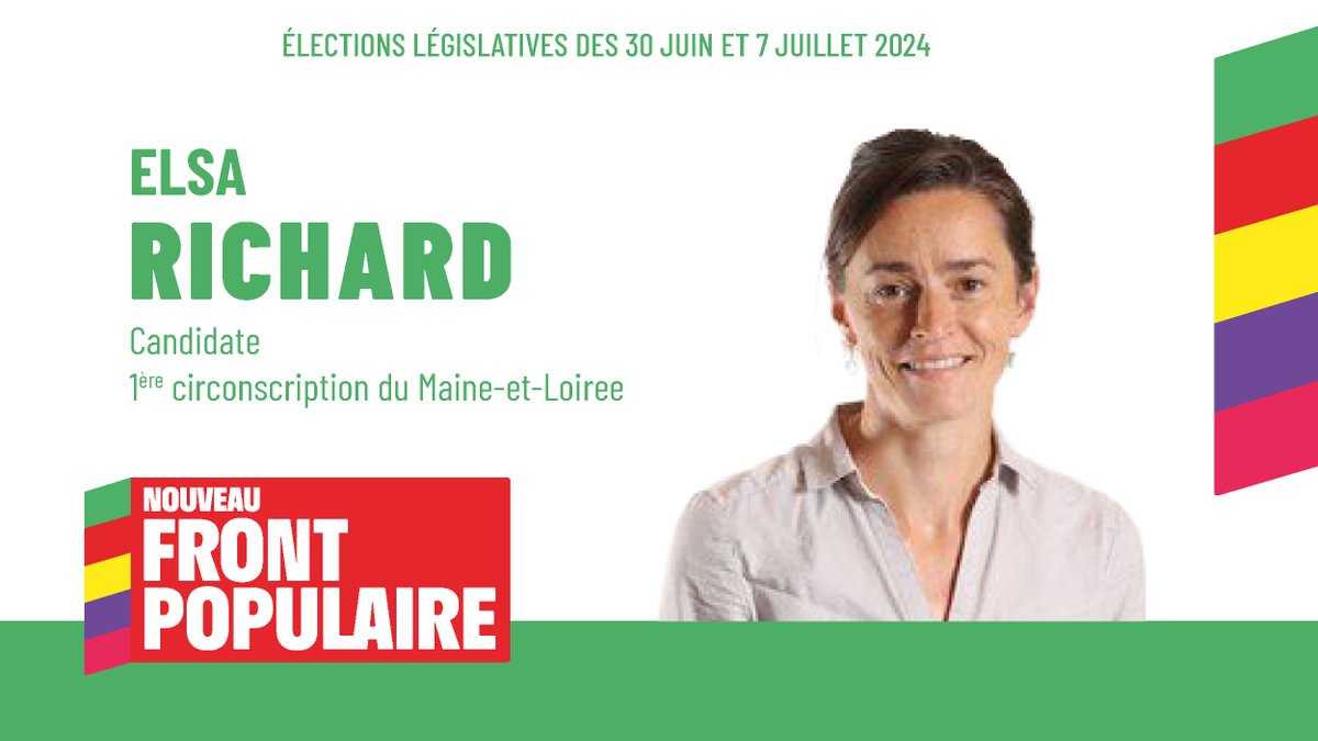 Les Écologistes - EELV (@eelv) on Twitter photo Découvrez nos candidat•es écologistes aux #Legislatives2024 ! 🗳️🌍
Elsa Richard, candidate #NouveauFrontpopulaire sur la 1ère circonscription du Maine-et-Loire.
<a href="/_elsarichard/">Elsa Richard 🌊🌻🌈</a> Découvrez nos candidat•es écologistes aux #Legislatives2024 ! 🗳️🌍
Elsa Richard, candidate #NouveauFrontpopulaire sur la 1ère circonscription du Maine-et-Loire.
<a href="/_elsarichard/">Elsa Richard 🌊🌻🌈</a>