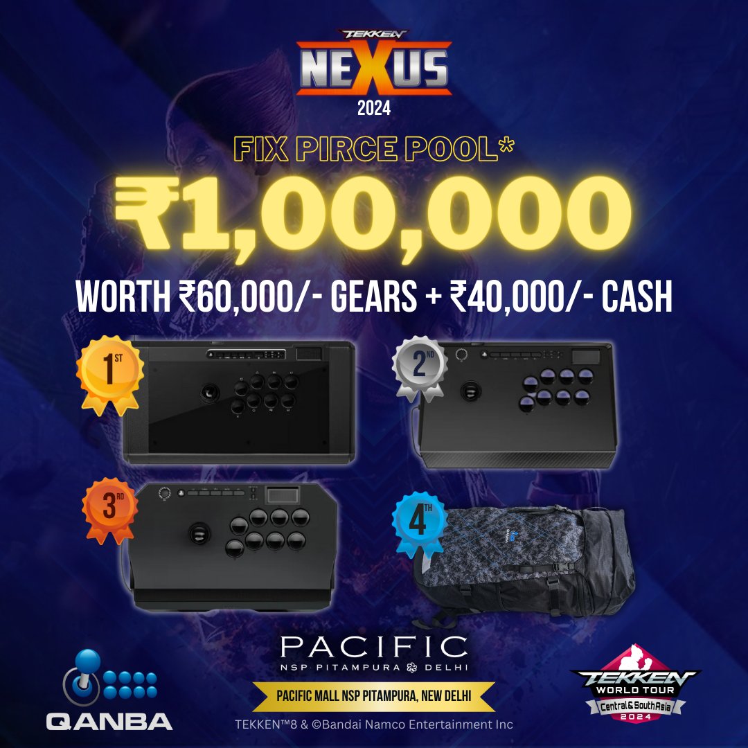 gamestoreind's tweet photo. We are excited to announce that the prize pool for our Tekken Nexus 2024 event is now finalized!

The total prize pool will be ₹1,00,000:
Please visit our registration page for more info: https://t.co/LFFio6Piy5

#tekkennexus2024 #twt2024 #tekken8tournaments https://t.co/8x3NxdfJbh