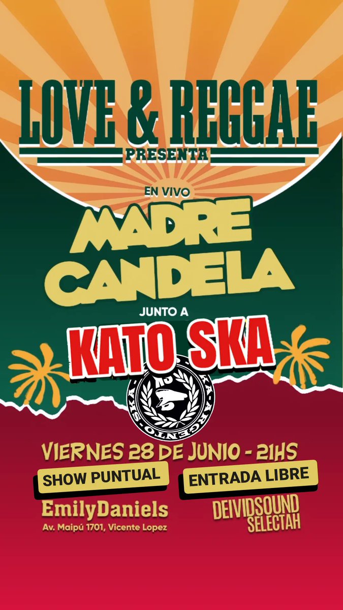 KATO SKA (@ska_kato) on Twitter photo Este vie. 28 21hs puntual estaremos en <a href="/emilydanielsbar/">EmilyDaniels</a> Av. Maipú 1701 Vte. Lopez, recerva tu entrada por mensaje, ahí nos vemos!!
#ska #2tone #skamusic #skaargentino #reggae #reggaemusic #reggaeargentino #katoska #show #envivo #emilydaniels #vicentelopez #amba #bsas #argentina Este vie. 28 21hs puntual estaremos en <a href="/emilydanielsbar/">EmilyDaniels</a> Av. Maipú 1701 Vte. Lopez, recerva tu entrada por mensaje, ahí nos vemos!!
#ska #2tone #skamusic #skaargentino #reggae #reggaemusic #reggaeargentino #katoska #show #envivo #emilydaniels #vicentelopez #amba #bsas #argentina