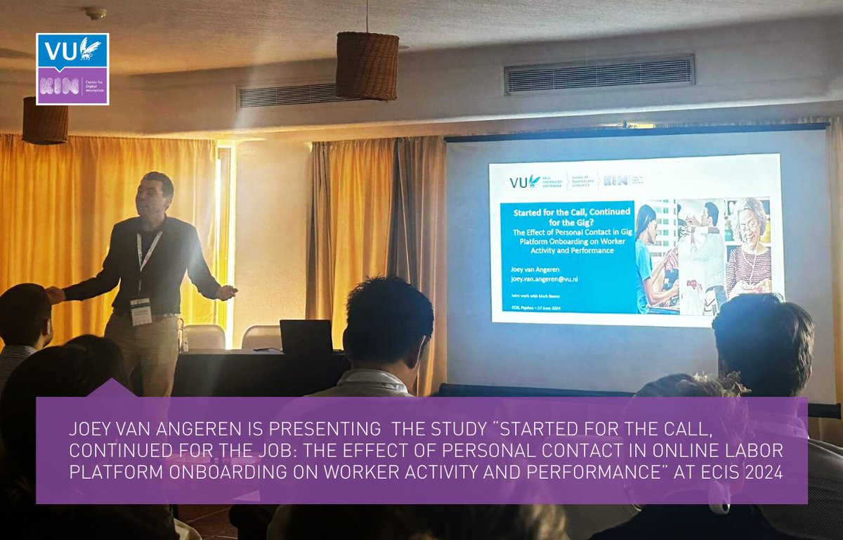 How does personal contact during onboarding affect #gigworkers' activity, retention, and earnings on #OnlineLaborPlatforms? 🤔
@JoeyVanAngere van Angeren presented a study co-authored with Mark Boons at the  #ECIS2024 exploring this question.
Full paper: aisel.aisnet.org/ecis2024/track…
