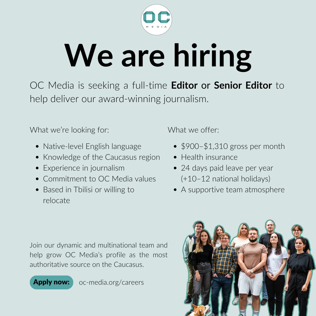 OC Media is seeking a full-time Editor or Senior Editor to help deliver our award-winning journalism.

📷 Read more details here: oc-media.org/careers/