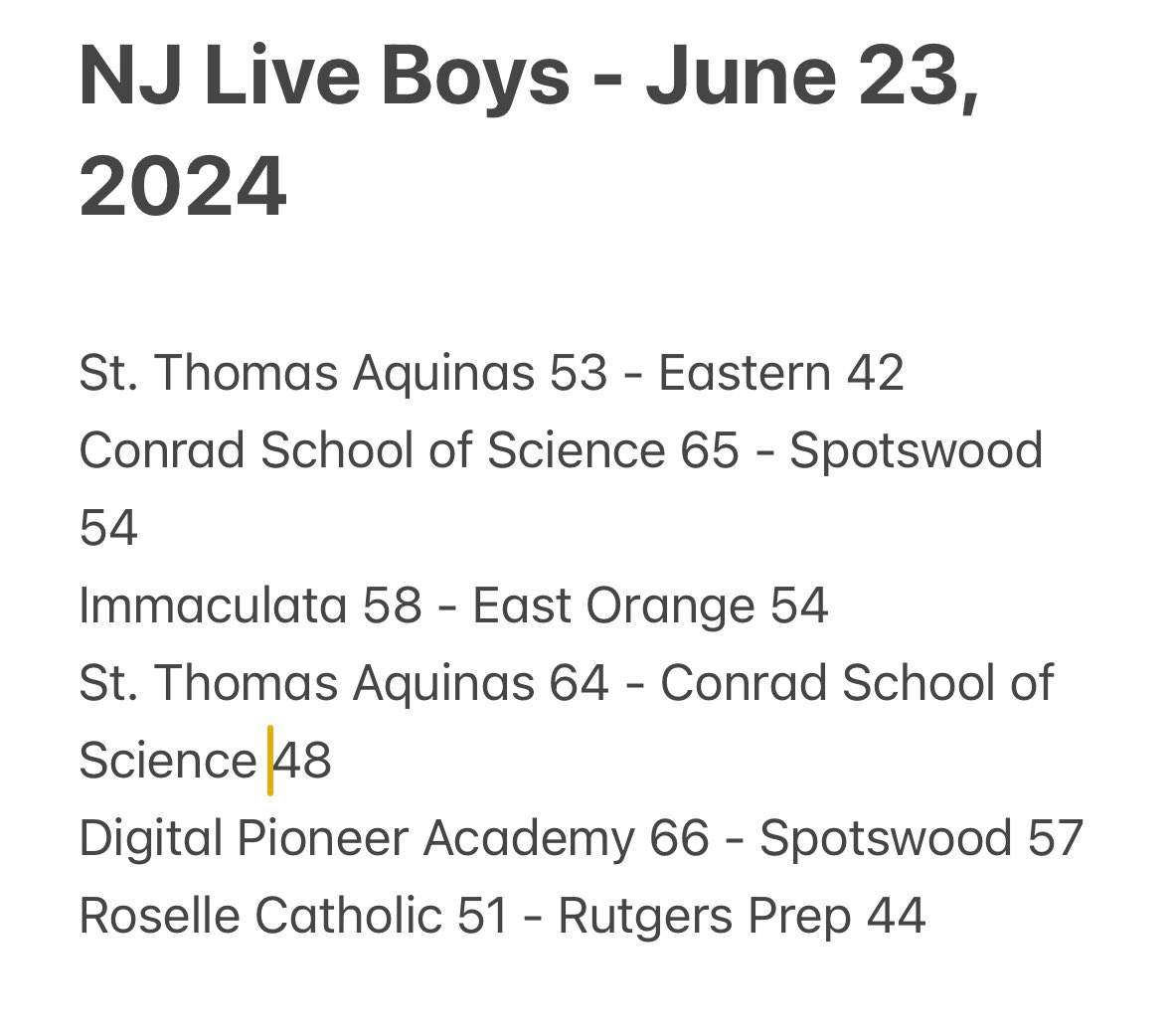 gmchoops's tweet photo. Results from games covered by GMC Hoops at @NJBCA_Official’s #NJLive on Sunday.  #njhoops #gmchoops #njbca https://t.co/pbCUF047Rx