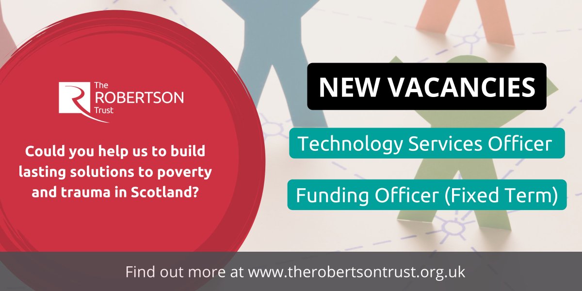 RobertsonTrust's tweet photo. 📢2x new vacancies - Technology Services Officer / Funding Officer (Fixed Term)

We are delighted to invite applications for two new roles at The Robertson Trust. 

Find out more below ⤵️

https://t.co/xtz839VtCx https://t.co/zQ7VpS3sLG