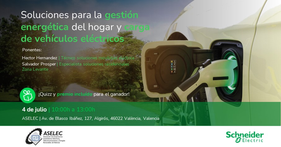 ASELECfemeval's tweet photo. Nuestro Patrocinador Schneider Electric os invita a una jornada sobre soluciones para la gestión energética.
📆 Jueves 4 de julio
⏰ De 10:00h a 13:00h
📍Sede de ASELEC, Avda. Blasco Ibáñez, 127
Inscríbete aquí ➡️ https://t.co/fqEqi2gzVQ
#ASELEC #SchneiderElectric https://t.co/VsIcHBDQpM