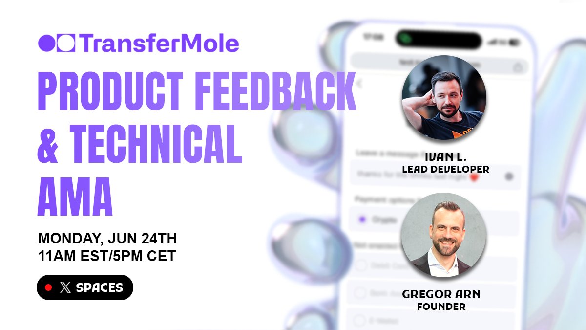 MastersETH61033's tweet image. 1/2 🧵 
Giveaway alert 🎉 🎉 🎉 
$50 for 3 people who attends @GoTransferMole AMA
In this space you get the chance to ask your questions about TransferMole,it's happening at 5pm CET time zone

You must have a TransferMole account to receive your prize 🏆 

#TransferMole
#Giveaway