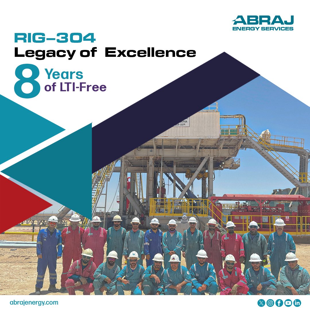 abraj_energy's tweet photo. A remarkable accomplishment was achieved by our team in RIG-304, recording 8 years LTI-free. Our team's dedication to safety and hard work has paid off. Let's continue striving for excellence.

#Abraj_Energy_Services #HSE #Rig304 #LTIfree https://t.co/eKdn8CoGeI