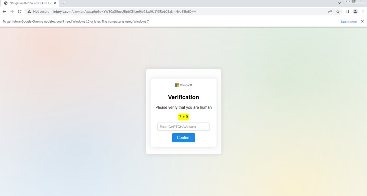 AttackTrends's tweet photo. This fake CAPTCHA was designed to slip past security measures and conceal the easily detectable fake login page. https://t.co/iIcG3AmC16