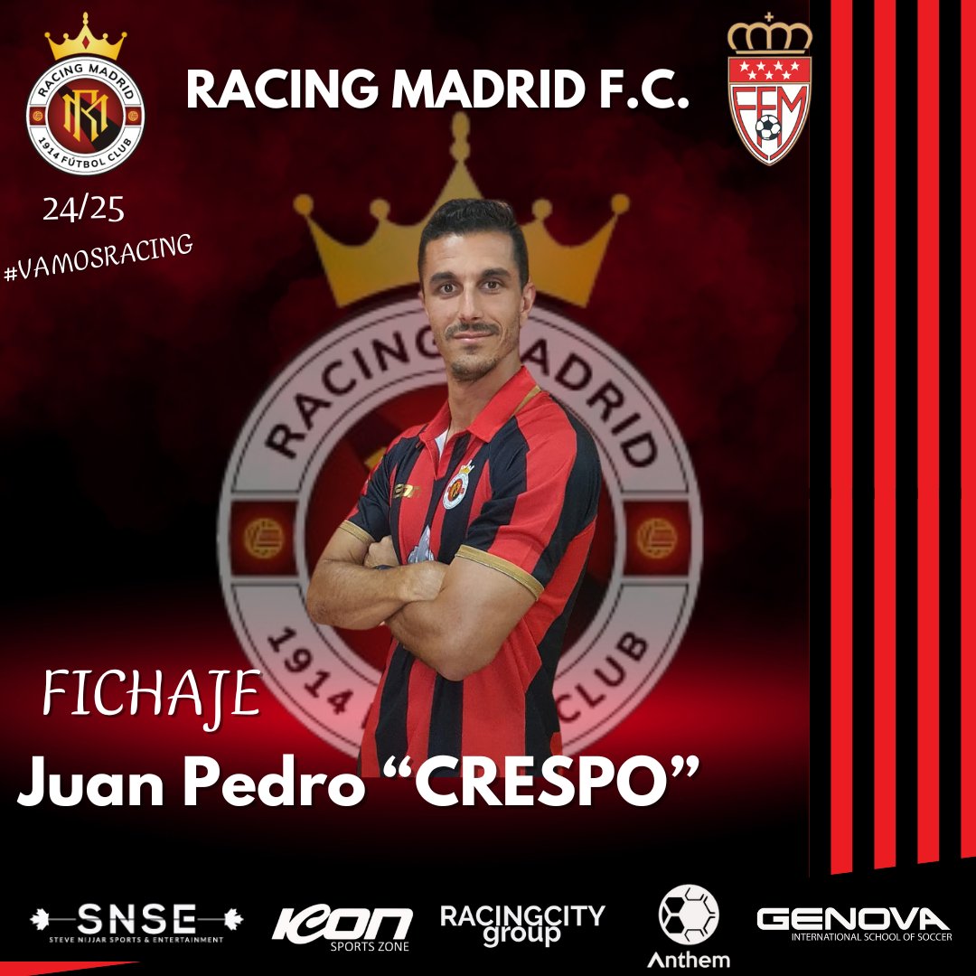 RacingMadridFC's tweet photo. 📜🖊🔥 FICHAJE

Juan Pedro "CRESPO" nuevo jugador rojinegro.
El mediocentro procede del C.D.El Alamo, calidad y experiencia para la zona de creación.

BIENVENIDO CRESPO ‼️ https://t.co/QBQOqNJqgu
