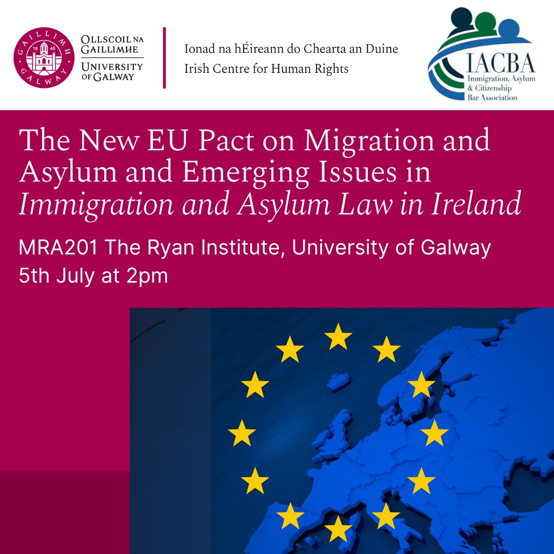 Irish Centre for Human Rights (@irishcentrehr) on Twitter photo We are delighted to host this event with <a href="/IACBA/">Immigration, Asylum & Citizenship Bar Association</a> on 'The New EU Pact on #Migration and #Asylum and Emerging Issues in #Immigration and Asylum Law in Ireland' on the 5th July at 2pm. View full list of speakers and register at: universityofgalwayichr.clr.events/event/136238 CPD Points: 3 We are delighted to host this event with <a href="/IACBA/">Immigration, Asylum & Citizenship Bar Association</a> on 'The New EU Pact on #Migration and #Asylum and Emerging Issues in #Immigration and Asylum Law in Ireland' on the 5th July at 2pm. View full list of speakers and register at: universityofgalwayichr.clr.events/event/136238 CPD Points: 3