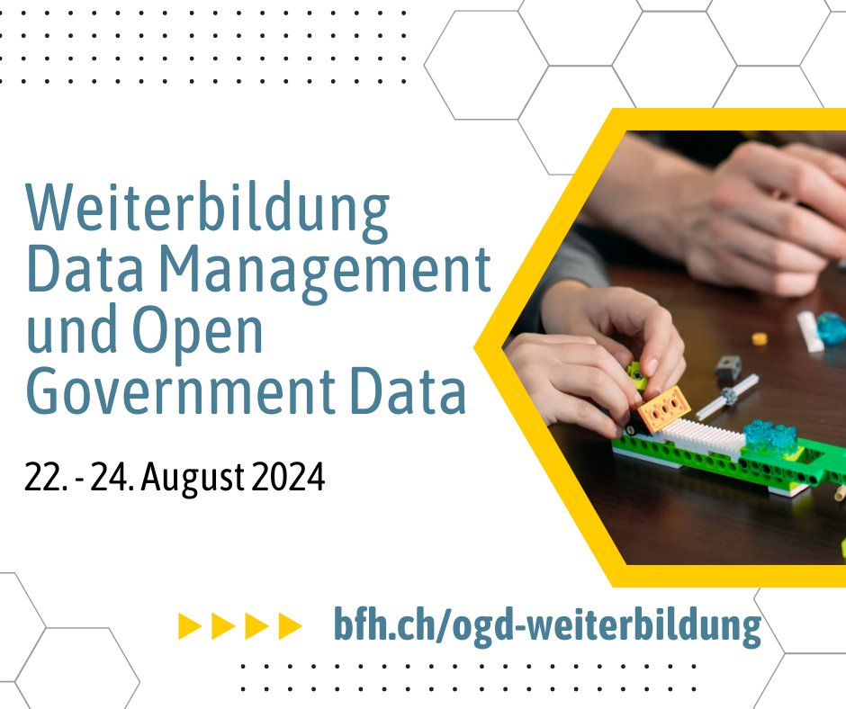 🎓Sie interessieren sich für den Bereich der offenen Daten? Dann ist die Weiterbildung "#DataManagement &amp; #OGD" genau das Richtige für Sie. Im Rahmen dieser dreitägigen Weiterbildung werden die Grundlagen des Datenmanagements und von OGD behandelt. ✍bfh.ch/de/aktuell/fac…