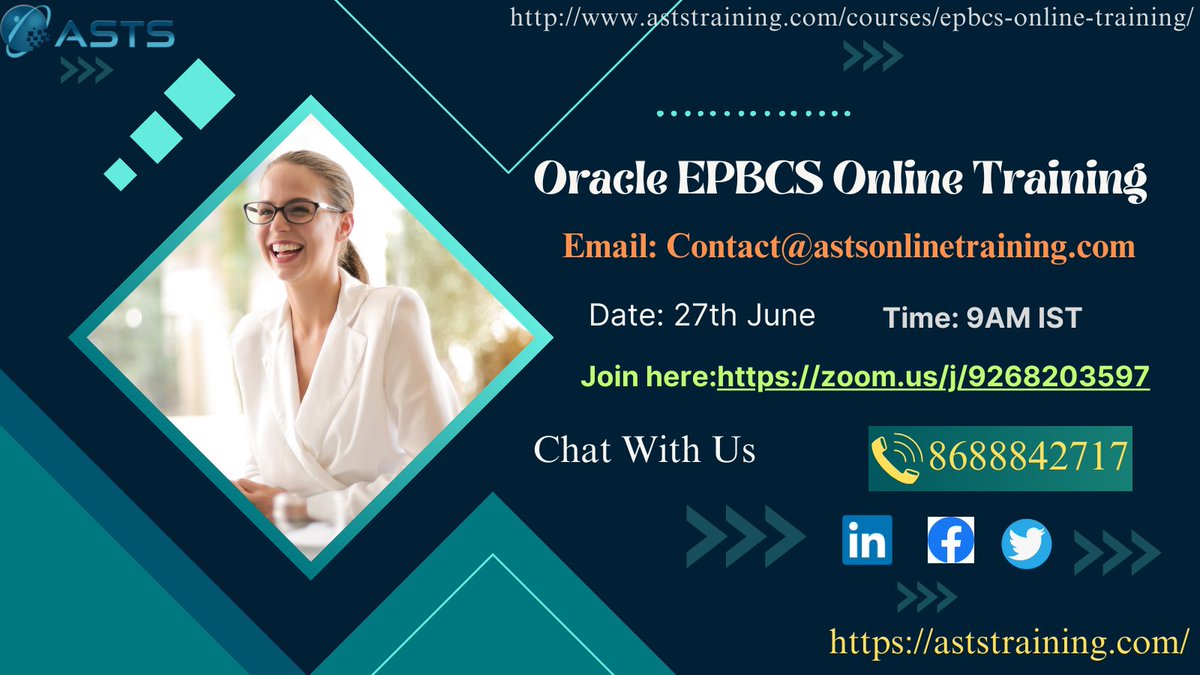 AstsTraining's tweet image. 𝐑𝐞𝐠𝐢𝐬𝐭𝐞𝐫 𝐟𝐨𝐫 𝐃𝐞𝐦𝐨 𝐨𝐧 𝐎𝐑𝐀𝐂𝐋𝐄 𝐄𝐏𝐁𝐂𝐒: bit.ly
Demo link: zoom.us/j/9268203597
Time: 27th June 9: 00 AM
𝐊𝐧𝐨𝐰 𝐌𝐨𝐫𝐞: aststraining.com/courses/epbcs-…
#EPBCSOracle #EPBCSCertification #EPBCSOnlineTraining #OracleEPBCSTraining