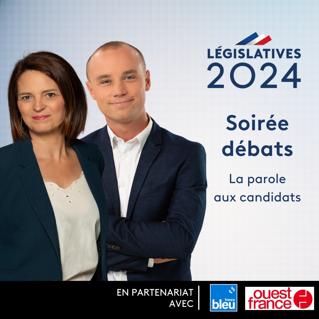 🔵À quelques jours du 1er tour des #Législatives, soirée débats ce mercredi 26 juin dès 19h40 : la parole aux #candidats de 3 circonscriptions de la région en partenariat avec @bleuloireocean, @bleumaine et <a href="/OuestFrance85/">Ouest-France 85</a>  🗳️
Le détail des débats ici ►francetvpro.fr/contenu-de-pre…