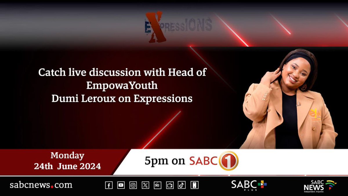 Exciting News! 📷
We're thrilled to announce that our Head of EmpowaYouth, Dumi Le Roux, will be featured on the Expressions show on SABC News this coming Monday, 24 June at 5 PM! 📷