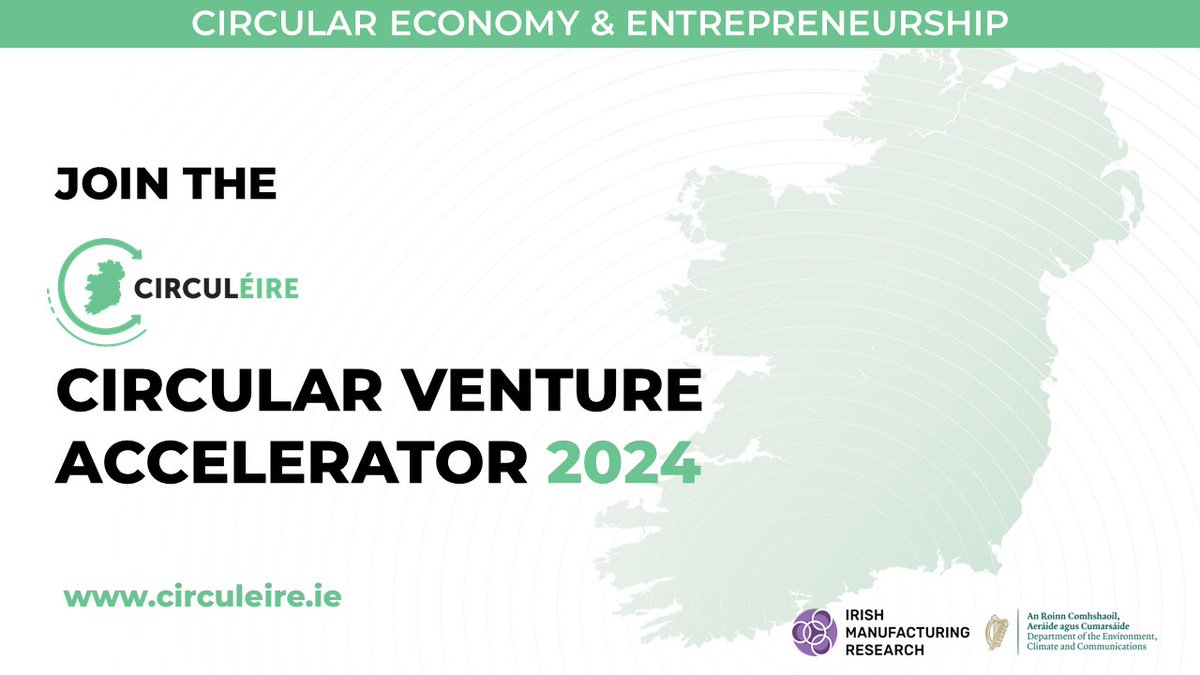 Design & Crafts Council Ireland (@dccireland) on Twitter photo Call for Participation: 2024 <a href="/circuleire/">CIRCULÉIRE</a> Late-Stage Venture Programme
Are you leading a venture focused on circular economy solutions? Seeking expert mentorship and equity-free funding to scale your business? This initiative supports circular economy ventures ready to scale, Call for Participation: 2024 <a href="/circuleire/">CIRCULÉIRE</a> Late-Stage Venture Programme
Are you leading a venture focused on circular economy solutions? Seeking expert mentorship and equity-free funding to scale your business? This initiative supports circular economy ventures ready to scale,