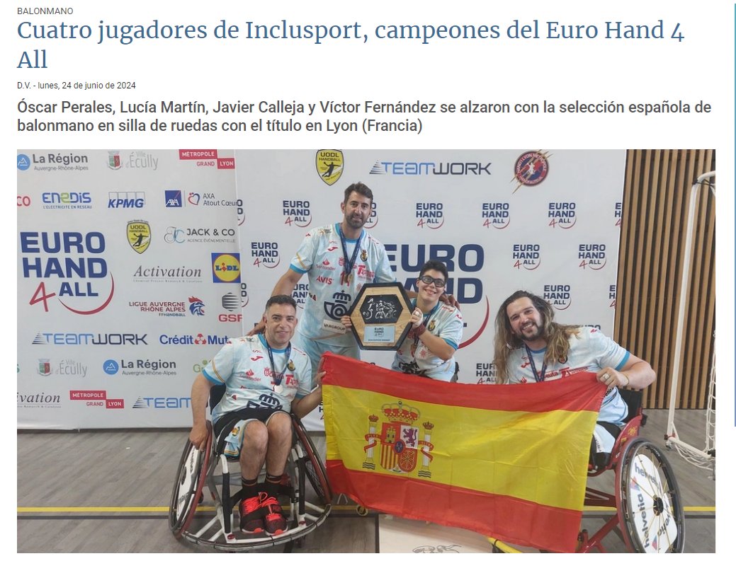 ¡En el <a href="/DiadeValladolid/">El Día de Valladolid</a> !

🇪🇸Triunfamos en el EURO Hand 4 All 🏆
#Inclusport #InclusportSerban #Inclusión #Balonmano #Handball #EuroHand4All

inclusport.org/campeones-del-…