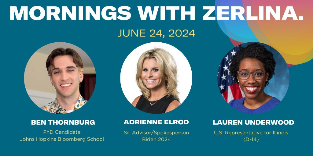 ZerlinaMornings.bsky.social (@zerlinamornings) on Twitter photo Hello Monday! Joining @ZerlinaMaxwell on the show today: <a href="/RepUnderwood/">Rep. Lauren Underwood</a> (D-IL-14), @joebiden Sr. Advisor <a href="/adrienneelrod/">adrienneelrod 🐗</a>, + <a href="/JohnsHopkins/">Johns Hopkins University</a> PhD candidate <a href="/Ben__Thornburg/">Ben Thornburg</a>
Plus your calls📞866-997-4748
<a href="/SiriusXMProg/">SiriusXMProg.bsky.social</a>
📡Ch. 127 siriusxm.us/Zerlina
#Dobbs #MentalHealth Hello Monday! Joining @ZerlinaMaxwell on the show today: <a href="/RepUnderwood/">Rep. Lauren Underwood</a> (D-IL-14), @joebiden Sr. Advisor <a href="/adrienneelrod/">adrienneelrod 🐗</a>, + <a href="/JohnsHopkins/">Johns Hopkins University</a> PhD candidate <a href="/Ben__Thornburg/">Ben Thornburg</a>
Plus your calls📞866-997-4748
<a href="/SiriusXMProg/">SiriusXMProg.bsky.social</a>
📡Ch. 127 siriusxm.us/Zerlina
#Dobbs #MentalHealth