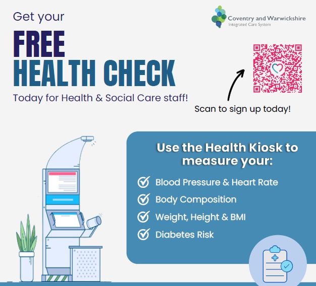 The Health Kiosks are in place to supports your Health and Wellbeing! 
SWFT:  Situated at the very back of the staffrestaurant, Ground Floor, Main Hospital Building (currently)
GEH: - In Raveloes Restaurant, 1st Floor