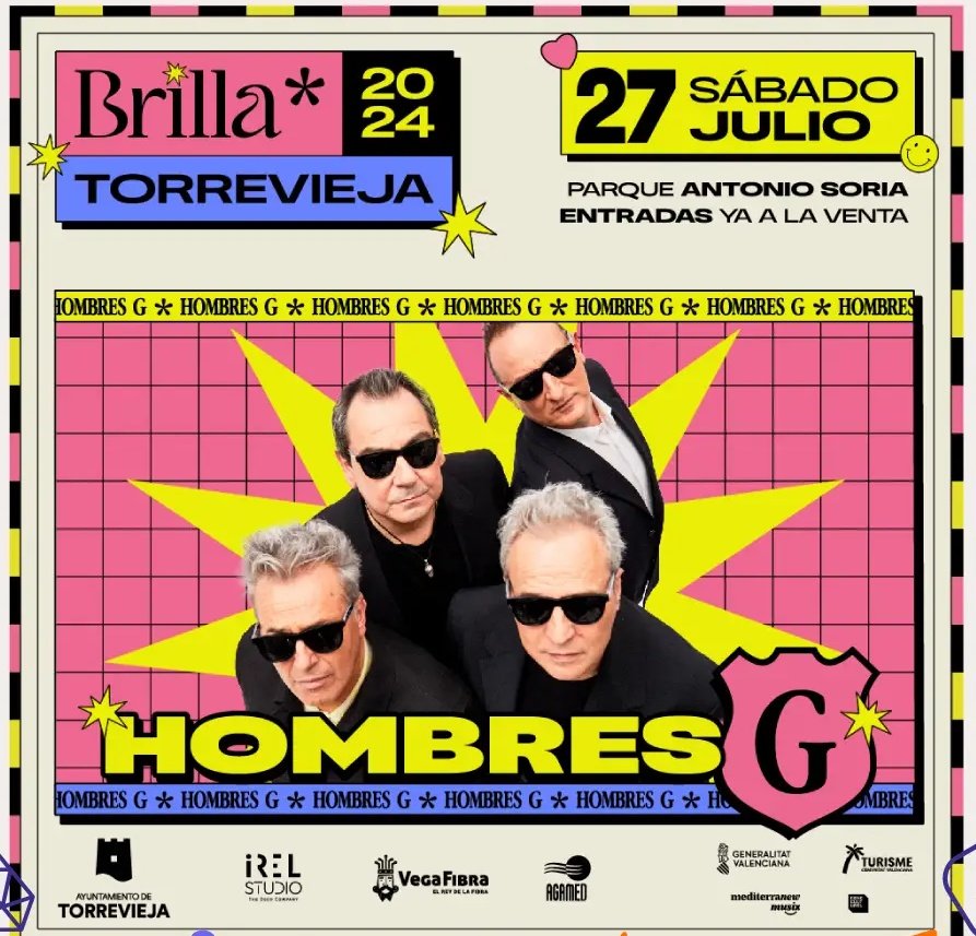 Hombres G (@hombresgnet) on Twitter photo #PróximosConciertos
¡TORREVIEJA, ALICANTE!
<a href="/HombresG/">Hombres G Oficial</a>
📅 27 de julio 2024
📍Parque Antonio Soria
🎟Entradas en Livenation, Ticketmaster, web del festival👇
livenation.es/artist-hombres…
<a href="/ESQUIMALHG/">Antonio Rodriguez</a> #PróximosConciertos
¡TORREVIEJA, ALICANTE!
<a href="/HombresG/">Hombres G Oficial</a>
📅 27 de julio 2024
📍Parque Antonio Soria
🎟Entradas en Livenation, Ticketmaster, web del festival👇
livenation.es/artist-hombres…
<a href="/ESQUIMALHG/">Antonio Rodriguez</a>