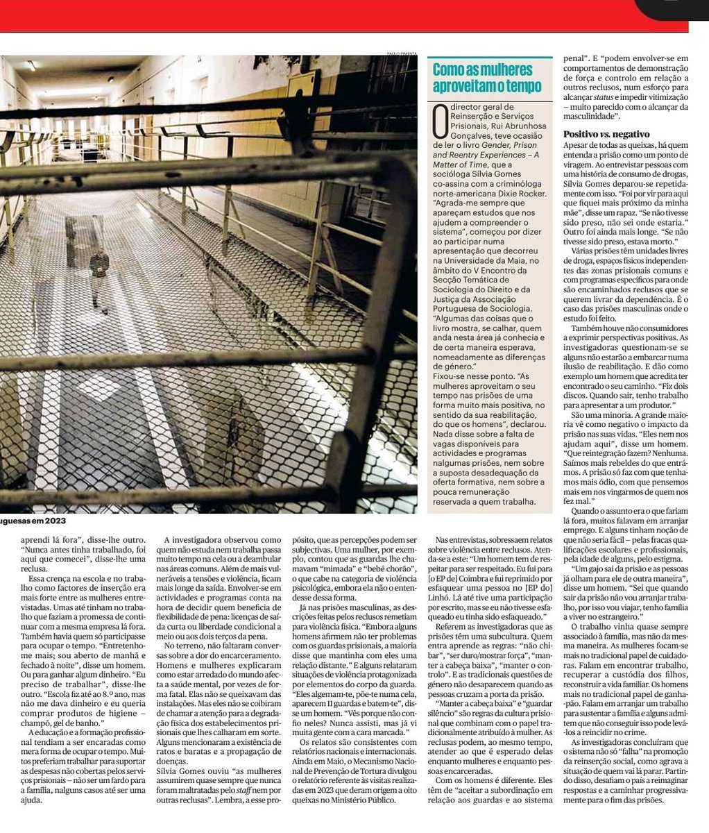 echos from our latest book Gender, Prison and Reentry Experiences (w/ Dixie Rocker) in <a href="/Publico/">Público</a>. Link here: publico.pt/2024/06/23/soc…