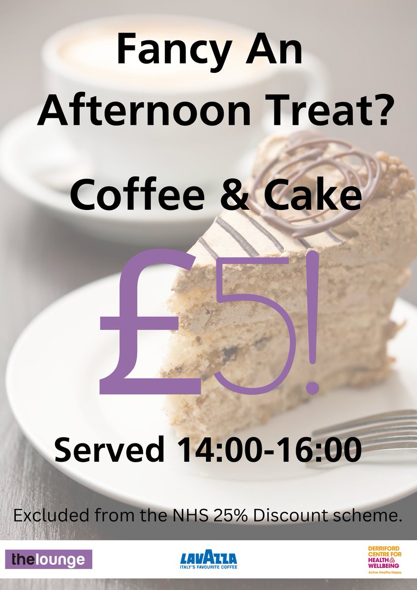 Missed lunch time service?
We've got you covered!
Served 14:00 - 16:00 Monday - Friday
Panini &amp; Hot drink for £5.50
Cake &amp; Cuppa for £5.00