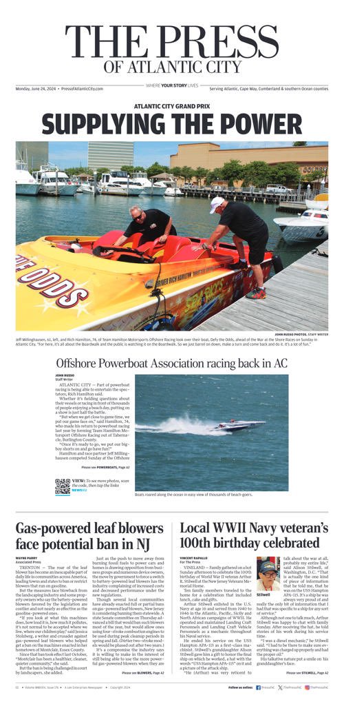Front page of today’s <a href="/ThePressofAC/">Press of AC</a> featuring stories by <a href="/ACPress_Russo/">John Russo</a> @WayneParryAC and @ACPressRapallo