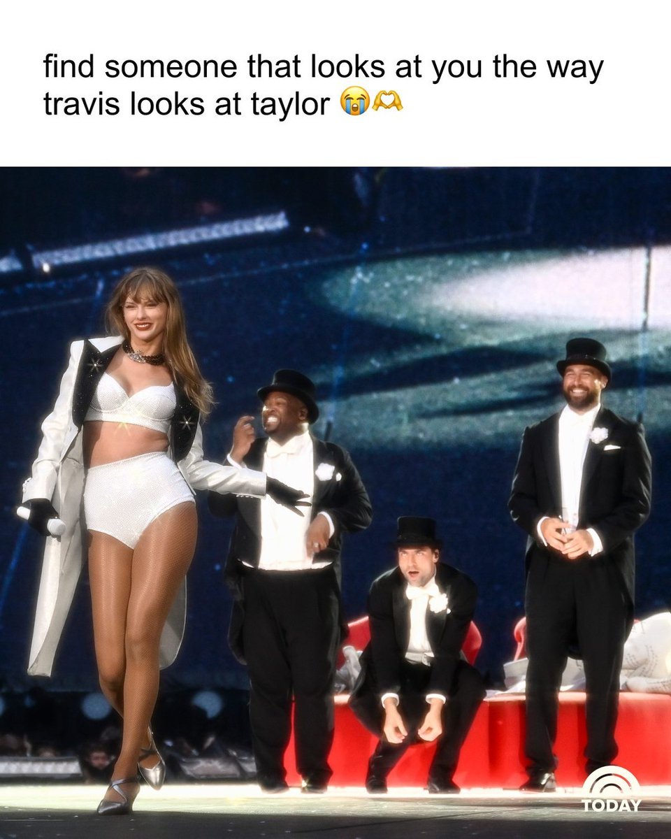 TODAYshow's tweet photo. Taylor Swift brought Travis Kelce onstage for the first time during an Eras Tour show in London and we can't get enough! 🤍 https://t.co/Q3YQoSOieX