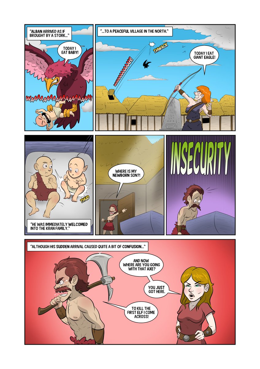dvizark's tweet photo. First page of Dragon Heist! This time, I'll tell you how Alban ended up becoming Kran's brother, which caused a few misunderstandings. Next week, stay tuned as on some of these pages you'll choose what happens!

#dvizark #comic #fantasy #commission #dnd https://t.co/DxAFs5iXeF
