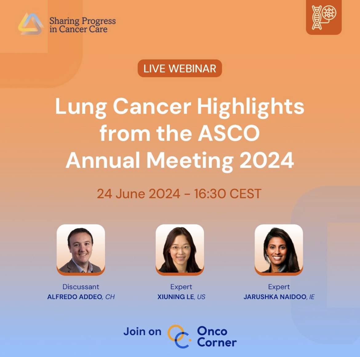 DrJNaidoo's tweet image. Lung Cancer Highlights from #ASCO24

Join me, @LeXiuning &amp;amp; @Alfdoc2 today, to digest &amp;amp; discuss the main studies in thoracic oncology presented at ASCO this year

📅 24 June 2024
⏰ 16h30 CET

@CancerCentreIre @MDAndersonNews @hug_ge @myESMO @IASLC #LCSM
oncocorner.net/index.php?p=ev…